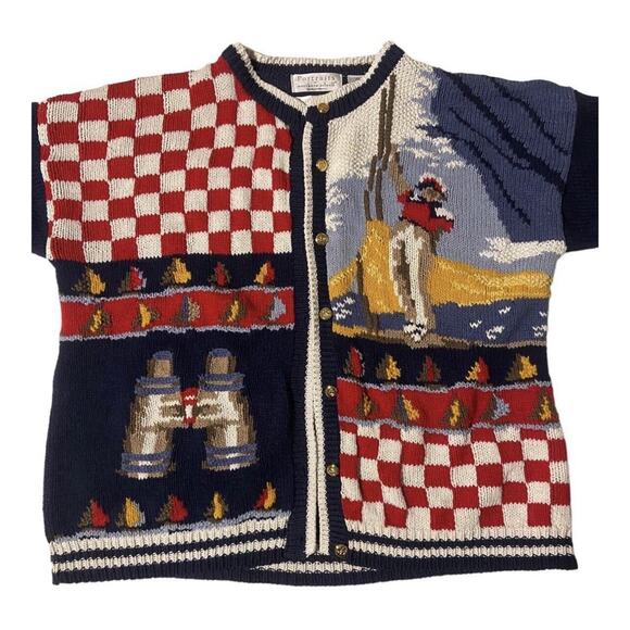 VTG NORTHERN ISLES HAND KNIT SHORT SLEEVED Nautical SWEATER Americana Sailor 1X - Picture 2 of 4